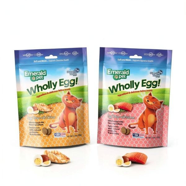 Emerald Pet Wholly Egg Digestive Health Cat Treats Moist Chicken 2.5oz-4
