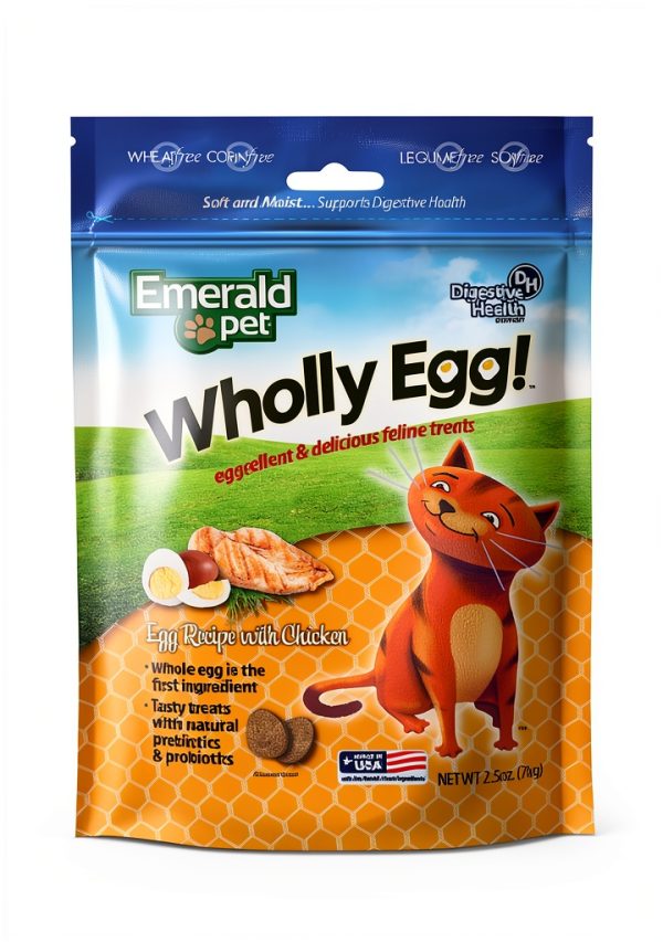 Emerald Pet Wholly Egg Digestive Health Cat Treats Moist Chicken 2.5oz-0