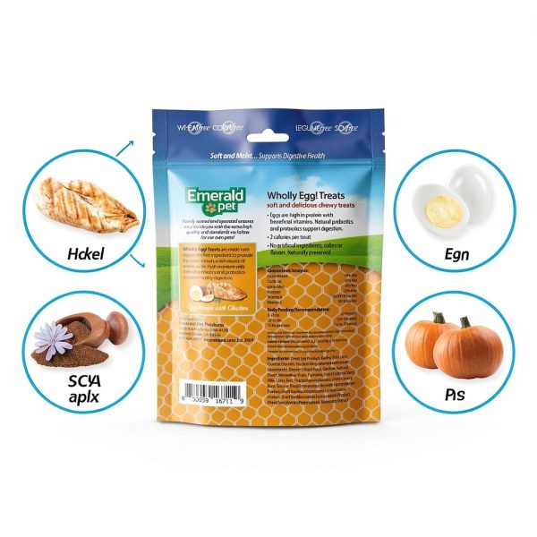 Emerald Pet Wholly Egg Digestive Health Cat Treats Moist Chicken 2.5oz-3