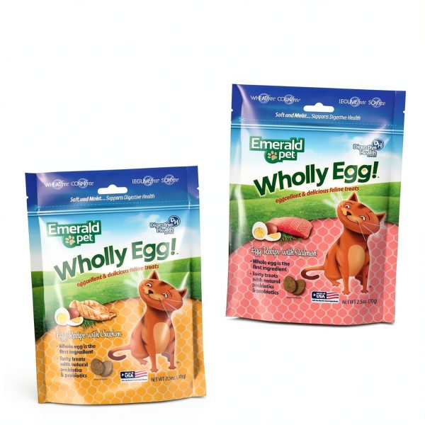 Emerald Pet Wholly Egg Digestive Health Cat Treats Moist Chicken 2.5oz-5